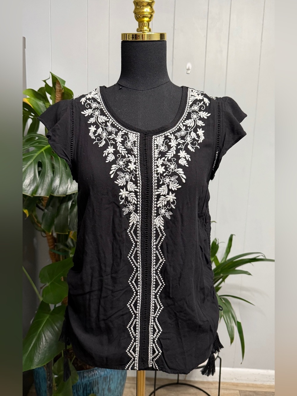 #18) Black Embroidered Scoop Neck Women’s Top